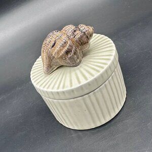 Vintage Seashell Trinket Dish Nautical Storage 1975 Fitz And Floyd Ceramic Beige